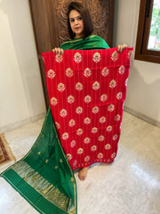 Red Designer Handwoven Kadwa Banarasi Suit Set in Pure Silk - Masakalee