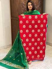 Red Designer Handwoven Kadwa Banarasi Suit Set in Pure Silk - Masakalee
