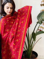 Red Handmade Kantha Dupatta in Pure Cotton - Masakalee