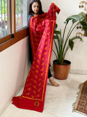 Red Handmade Kantha Dupatta in Pure Cotton - Masakalee