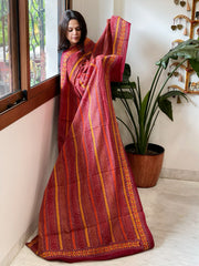 Red Handmade Kantha Dupatta in Silk - Masakalee