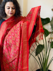 Red Handwoven Ikat Dupatta Pure Silk - Cotton - Masakalee