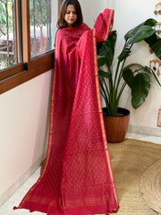 Red Handwoven Muga Silk dupattas with Hand Embroidery - Masakalee