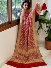 Red Handwoven NeemZari Bareek Bandhani with Meenakari and Dabka Handwork in Pure Georgette - Masakalee