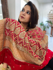 Red Handwoven NeemZari Bareek Bandhani with Meenakari and Dabka Handwork in Pure Georgette - Masakalee
