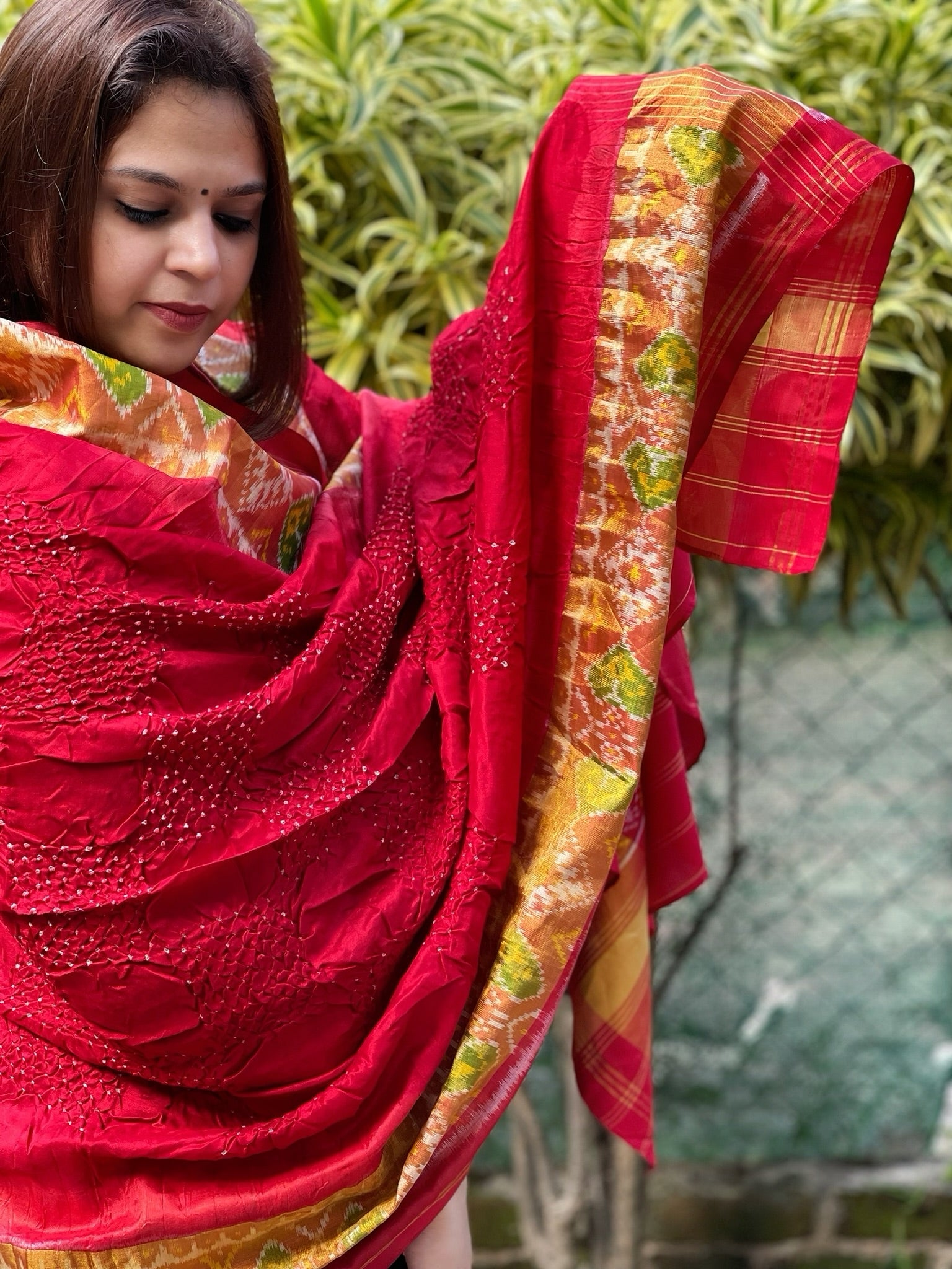 Red Handwoven Patola with Rai Bandhej Dupatta in Pure Silk - Masakalee