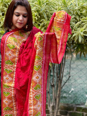 Red Handwoven Patola with Rai Bandhej Dupatta in Pure Silk - Masakalee