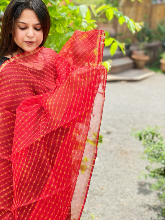Red Kota Silk Leheriya Dupatta - Masakalee