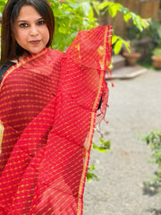 Red Kota Silk Leheriya Dupatta - Masakalee