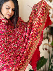 Red Rai Bandhej Dupatta with Meenakari Jaal design in Georgette - Masakalee
