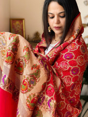 Red Rai Bandhej Dupatta with Meenakari Jaal design in Georgette - Masakalee