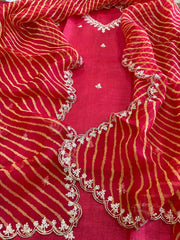 Red Suit Set with Pitta Work in Pure Tussar Silk - Masakalee