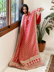 Red Woven Bandhej Banarasi Dupatta in Fine Georgette with Zardosi Work - Masakalee