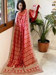 Red Woven Bandhej Banarasi Dupatta in Fine Georgette with Zardosi Work - Masakalee
