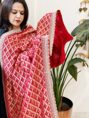 Red Woven Bandhej Banarasi Dupatta in Fine Georgette with Zardosi Work - Masakalee