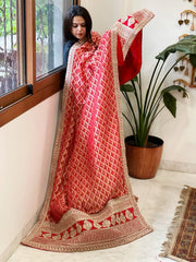 Red Woven Bandhej Banarasi Dupatta in Fine Georgette with Zardosi Work - Masakalee