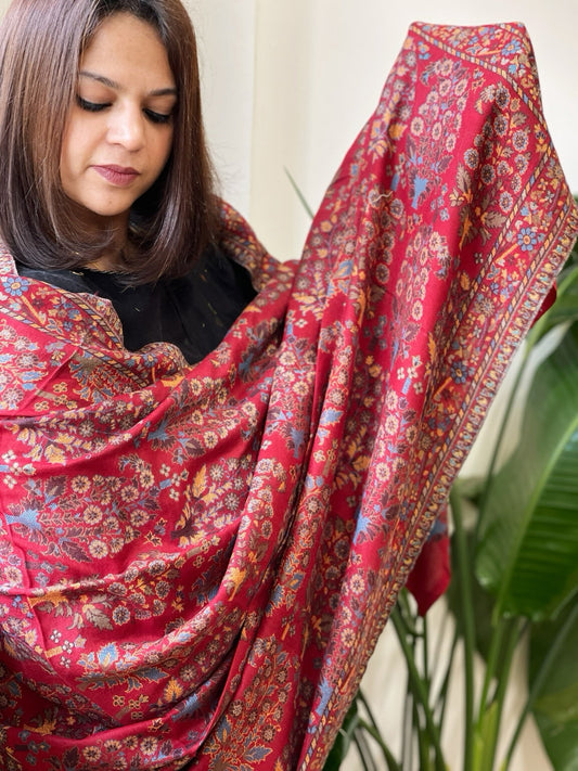Red Woven Kaani Jaal Pashmina Shawl - Masakalee