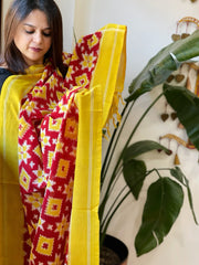 Red, Yellow Double Ikat Telia Rumal Dupatta in Cotton - Masakalee