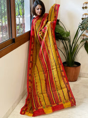 Red, Yellow Handmade Kantha Dupatta in Silk - Masakalee