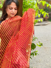Red, Yellow Kota Silk Leheriya Dupatta - Masakalee