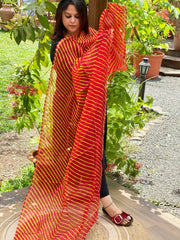 Red, Yellow Kota Silk Leheriya Dupatta - Masakalee
