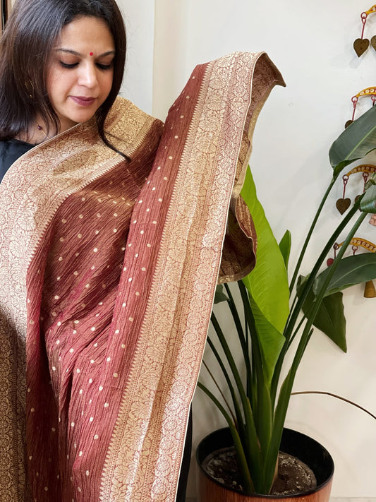 Reddish Brown Woven Banarasi Dupatta in Tissue - Masakalee