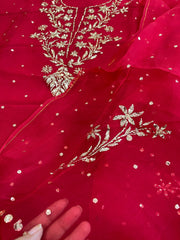 Reddish Maroon Suit Set with Mukaish Badla Handwork in Pure Organza - Masakalee