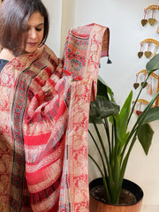 Reddish Rust Ajrakh Handblock Printed Organza Dupatta with Banarasi Border - Masakalee