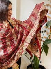 Reddish Rust Ajrakh Handblock Printed Organza Dupatta with Banarasi Border - Masakalee