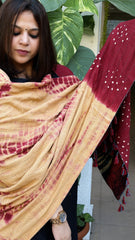 Reddish Rust Ajrakh Handblock Printed Silk - Woollen Shawl - Masakalee