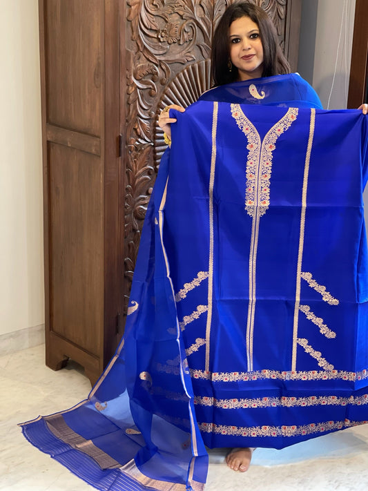 Royal Blue Designer Banarasi Suit Set in Pure Silk - Masakalee