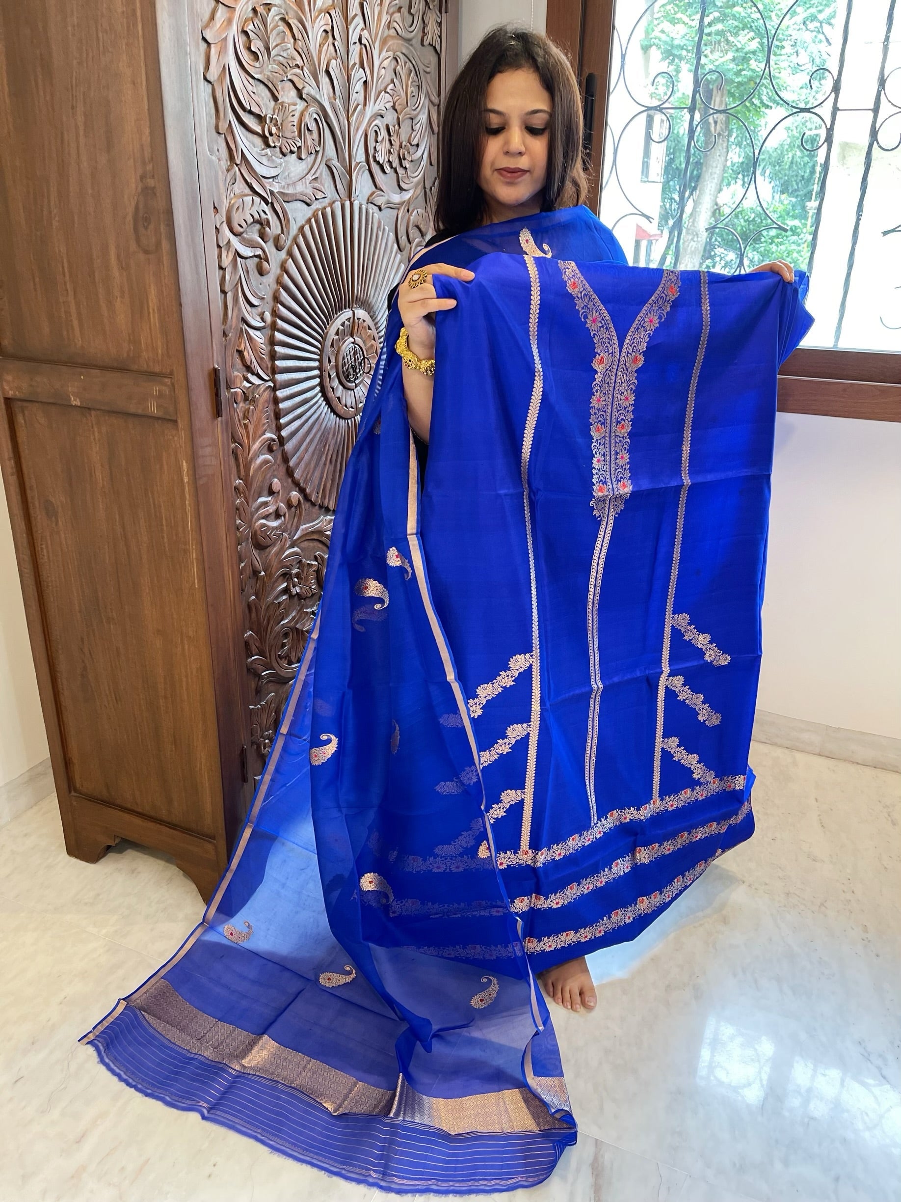 Royal Blue Designer Banarasi Suit Set in Pure Silk - Masakalee