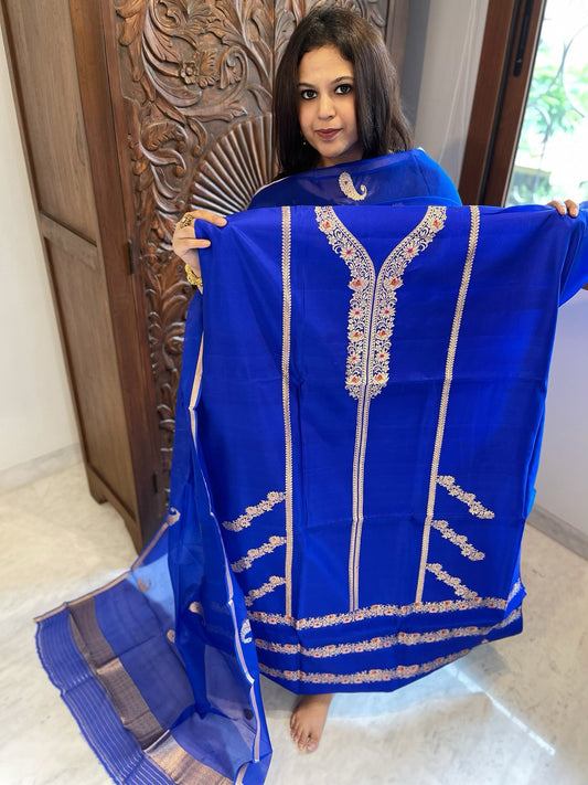 Royal Blue Designer Banarasi Suit Set in Pure Silk - Masakalee