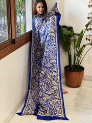 Royal Blue Handmade Nakshi Kantha Dupatta in Pure Silk - Masakalee
