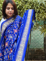 Royal Blue Handwoven Ikat Patola with Gotapatti & Pearl Handwork dupatta in Pure Silk - Masakalee