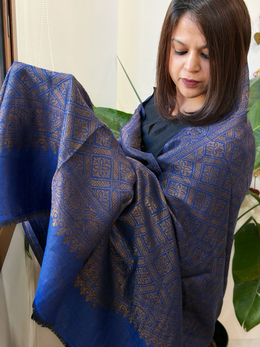 Royal Blue Pashmina Shawl with Zari - Masakalee