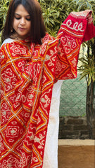 Rust Bandhani Dupatta with Gotapatti Handwork in Pure Silk - Masakalee