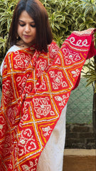 Rust Bandhani Dupatta with Gotapatti Handwork in Pure Silk - Masakalee