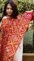Rust Bandhani Dupatta with Gotapatti Handwork in Pure Silk - Masakalee