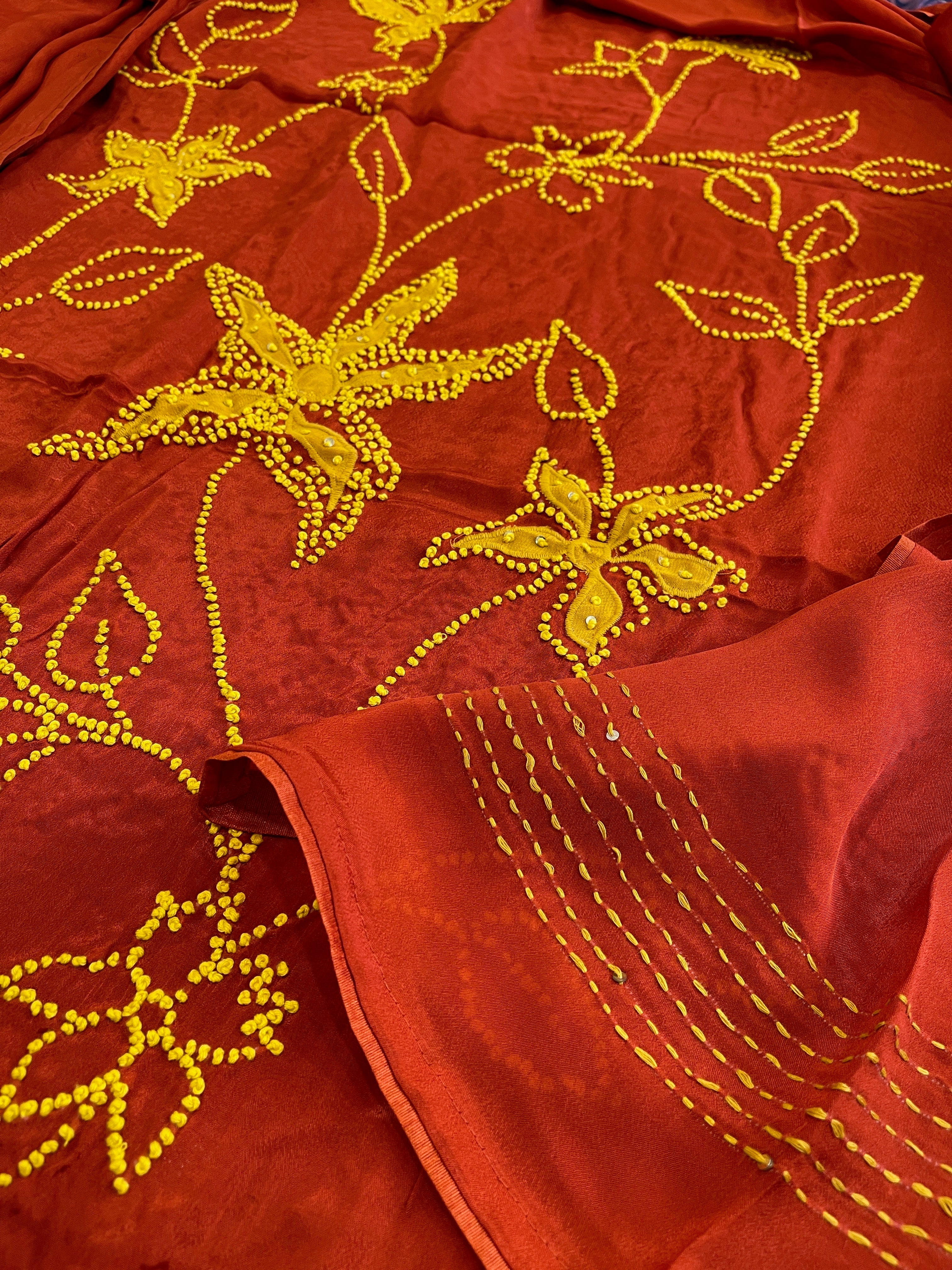 Rust Crepe Suit Set With Knot & Sequin Handwork - Masakalee
