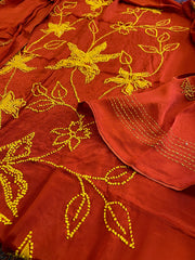 Rust Crepe Suit Set With Knot & Sequin Handwork - Masakalee
