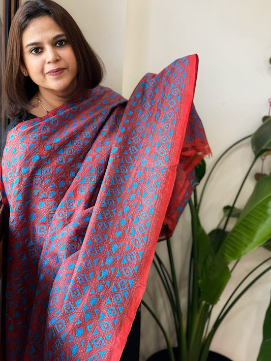 Rust Handmade Kantha Dupatta in Silk - Masakalee