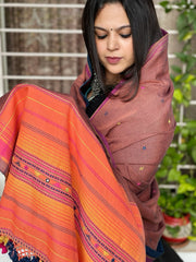 Rust Handwoven Bhujodi Dupatta with Mirror Handwork in Kala Cotton - Masakalee