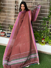 Rust Handwoven Bhujodi Dupatta with Mirror Handwork in Kala Cotton - Masakalee