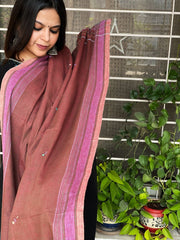 Rust Handwoven Bhujodi Dupatta with Mirror Handwork in Kala Cotton - Masakalee