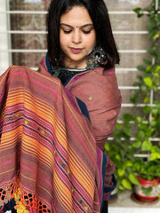 Rust Handwoven Bhujodi Dupatta with Mirror Handwork in Kala Cotton - Masakalee