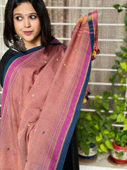 Rust Handwoven Bhujodi Dupatta with Mirror Handwork in Kala Cotton - Masakalee