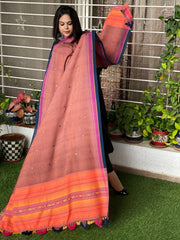 Rust Handwoven Bhujodi Dupatta with Mirror Handwork in Kala Cotton - Masakalee