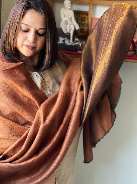 Rust Pashmina Shawl with Zari - Masakalee
