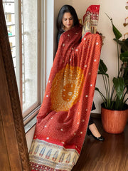 Rust Rai Bandhani, Ajrakh Dupatta with Gotapatti Handwork in Gajji Silk - Masakalee